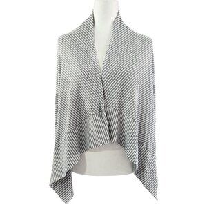 Chico's Zenergy White Gray Waffle Knit Open Drape Front Cardigan Comfy Lounge